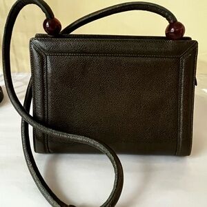 Vintage Frances Patiky Stein Green Pebble Leather Shoulder Bag ITALY